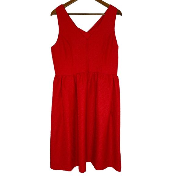 J Peterman Red Rose Textured Floral Sleeveless V-Neck Dress Size 10 Women’s - Picture 1 of 13